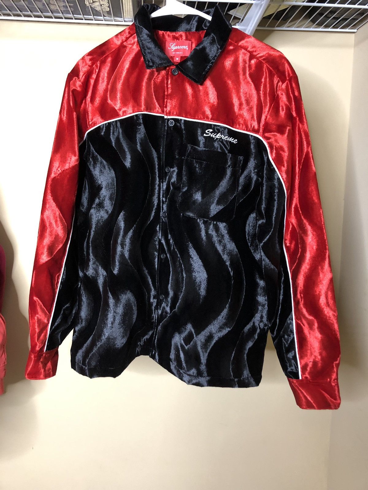 Supreme Supreme Red/Black Velvet Swirl Work Shirt | Grailed