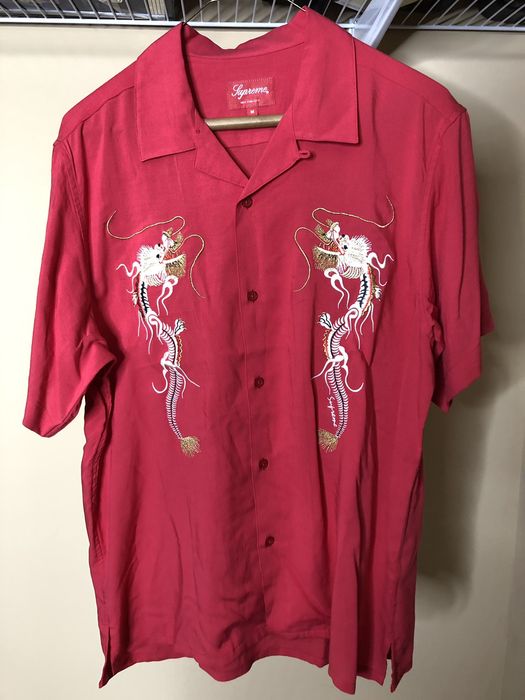 Supreme Dragon Rayon Shirt Red | Grailed