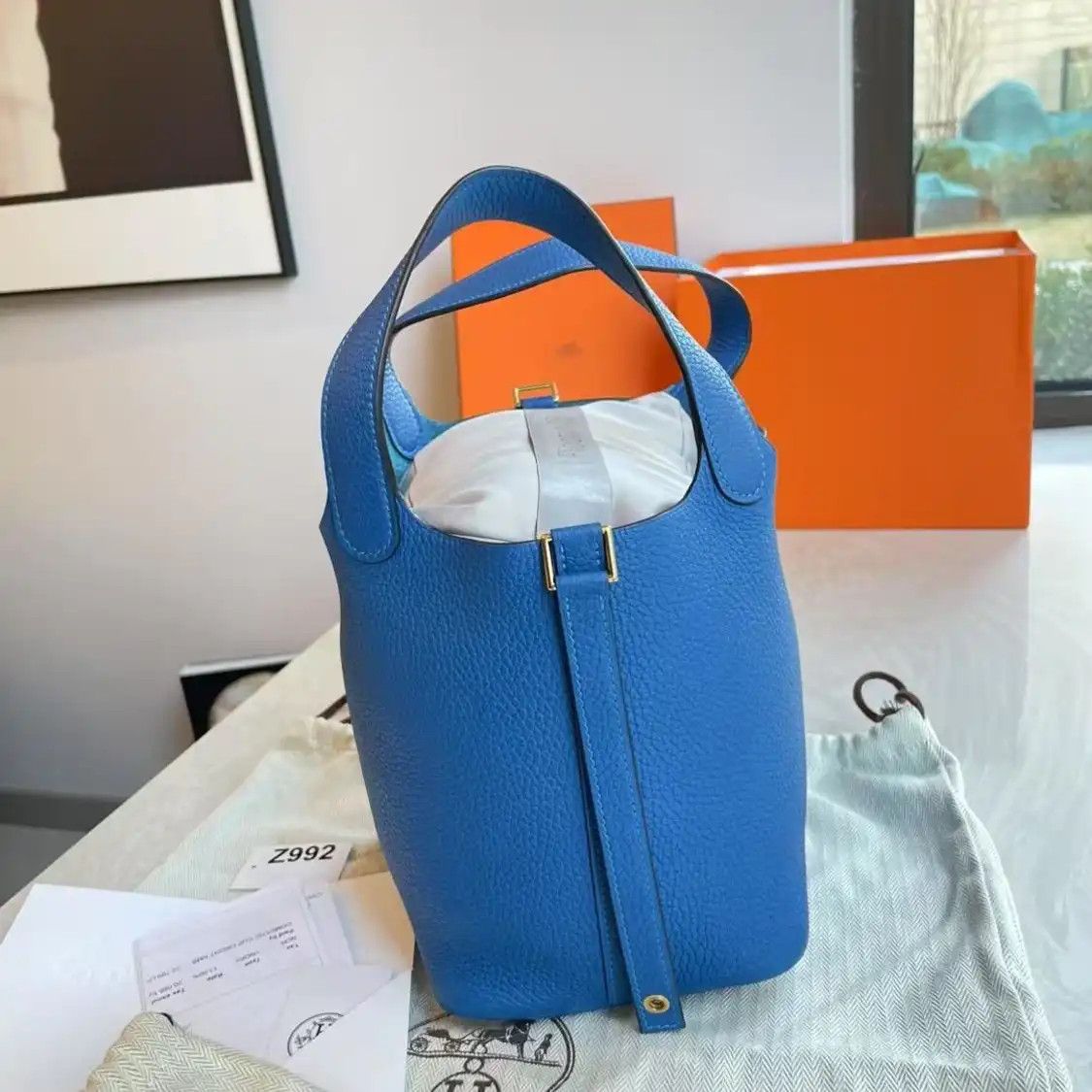 Hermes Hermes Picotin 18 blue Clemence cowhide leather picotin handbag gold hardware Y Size ONE SIZE - 2 Thumbnail