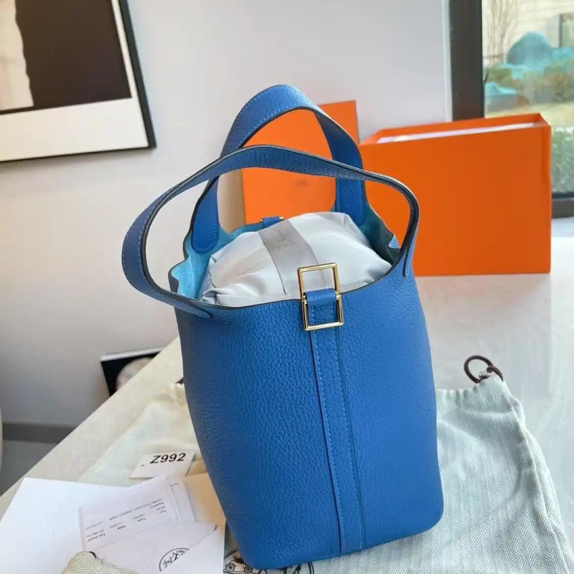 Hermes Hermes Picotin 18 blue Clemence cowhide leather picotin handbag gold hardware Y Size ONE SIZE - 4 Thumbnail