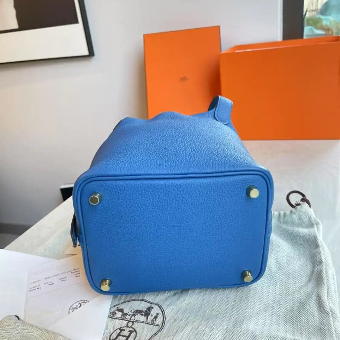 Hermes Hermes Picotin 18 blue Clemence cowhide leather picotin handbag gold hardware Y Size ONE SIZE - 5 Thumbnail