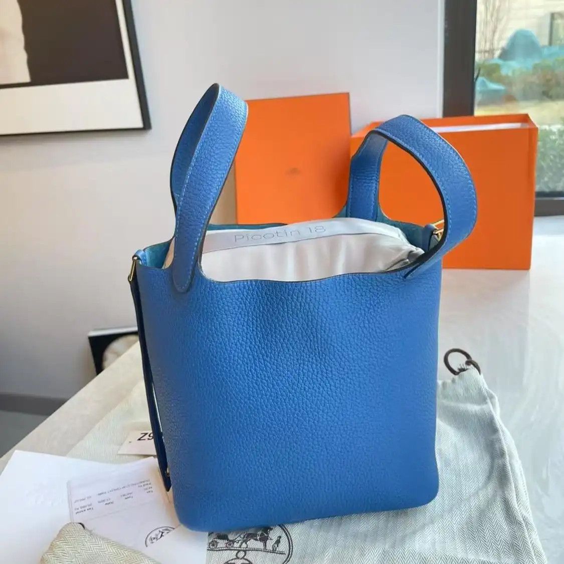 Hermes Hermes Picotin 18 blue Clemence cowhide leather picotin handbag gold hardware Y Size ONE SIZE - 3 Thumbnail