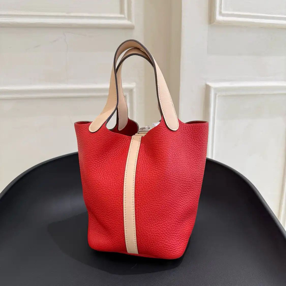 Hermes Hermes Picotin Lock 22 red cowhide leather picotin handbag silver hardware X Size ONE SIZE - 3 Thumbnail