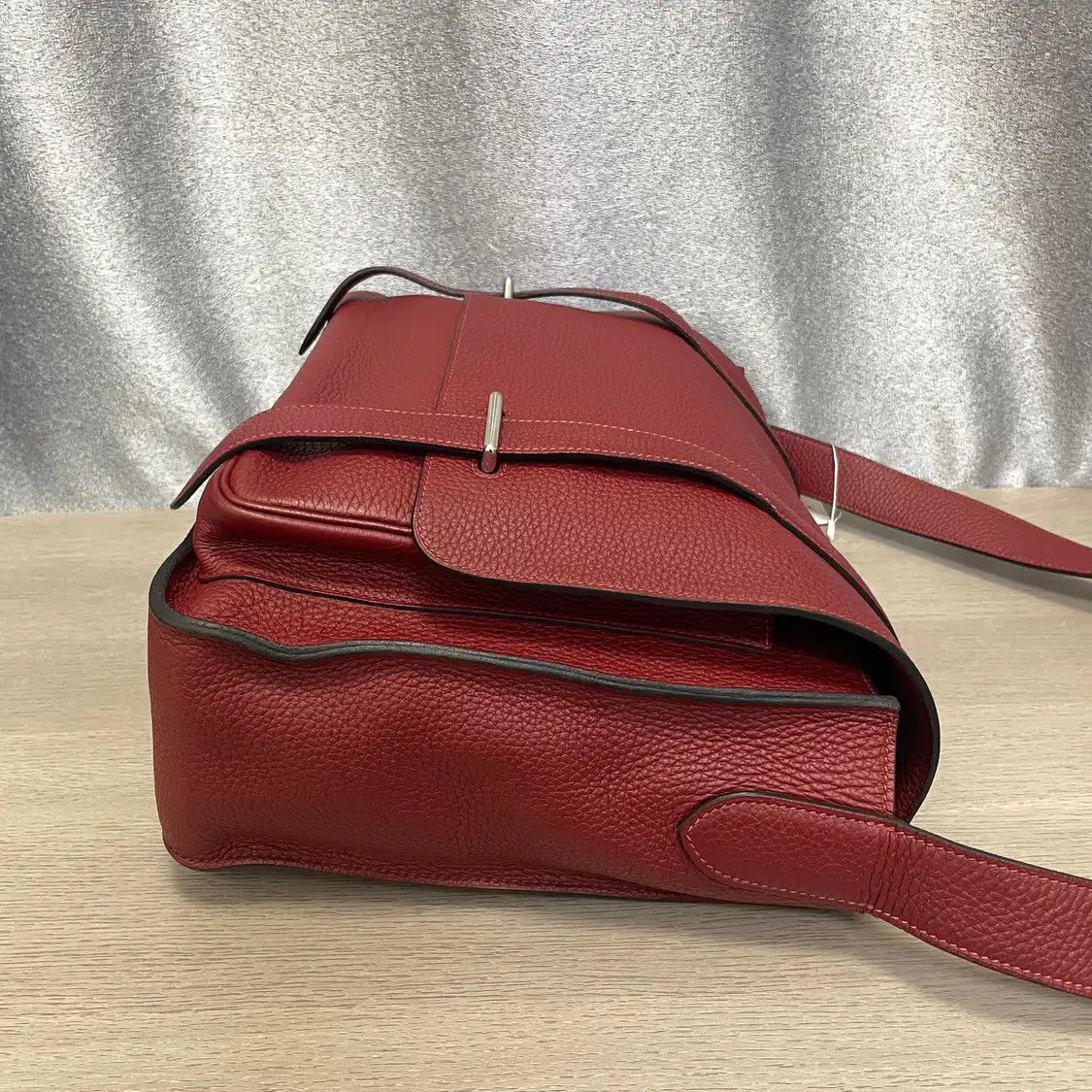 Hermes Hermes Steve Wine Red Clemence cowhide leather crossbody bag silver hardware Size ONE SIZE - 5 Thumbnail