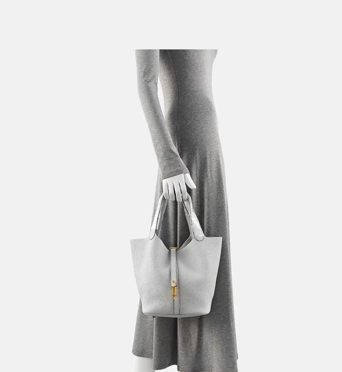 Hermes Hermes Picotin Lock 22 Bleu Brume Clemence cowhide leather picotin handbag gold Size ONE SIZE - 2 Thumbnail