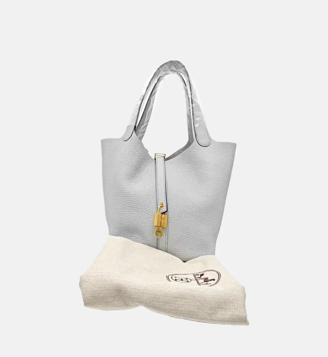 Hermes Hermes Picotin Lock 22 Bleu Brume Clemence cowhide leather picotin handbag gold Size ONE SIZE - 8 Thumbnail
