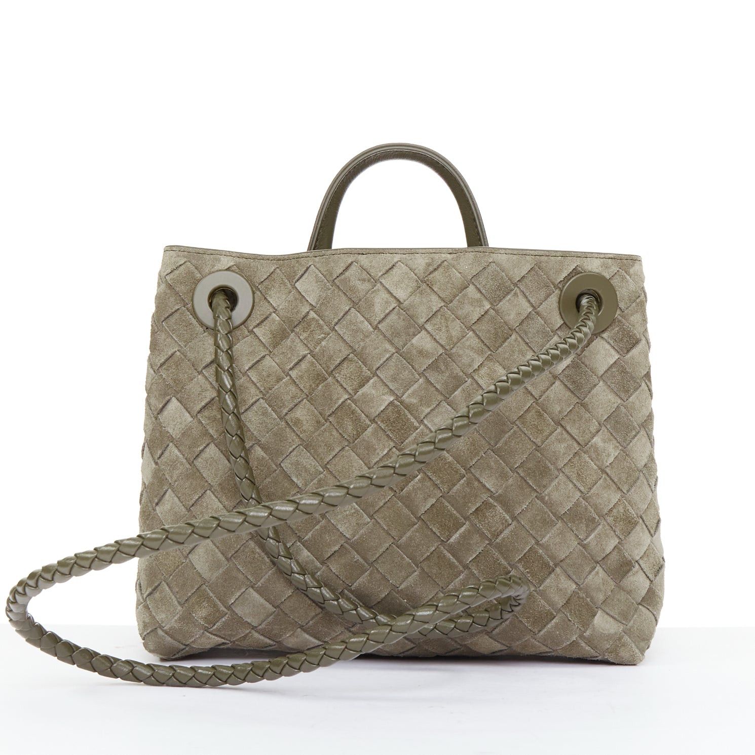 Bottega Veneta BOTTEGA VENETA Small Andiamo grey intrecciato suede gold knot tote bag Size ONE SIZE - 5 Thumbnail