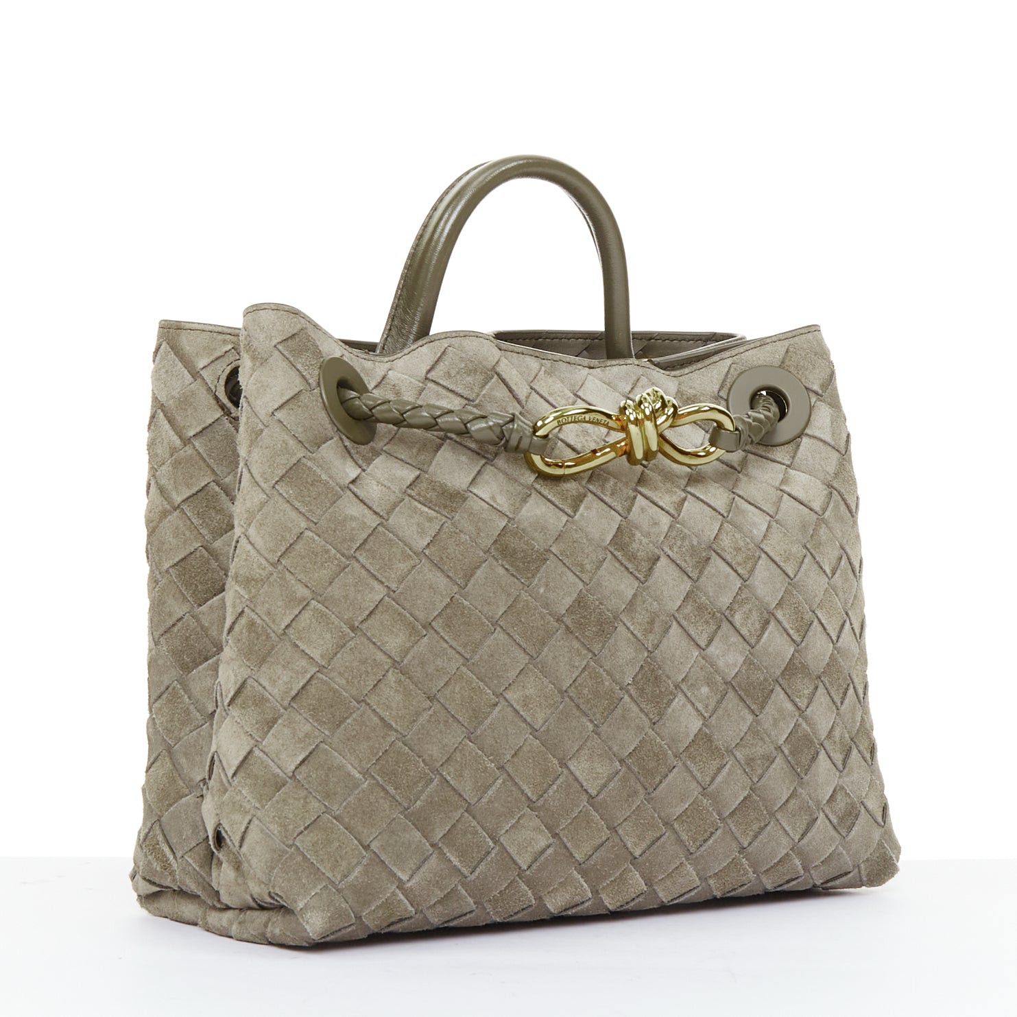 Bottega Veneta BOTTEGA VENETA Small Andiamo grey intrecciato suede gold knot tote bag Size ONE SIZE - 3 Thumbnail