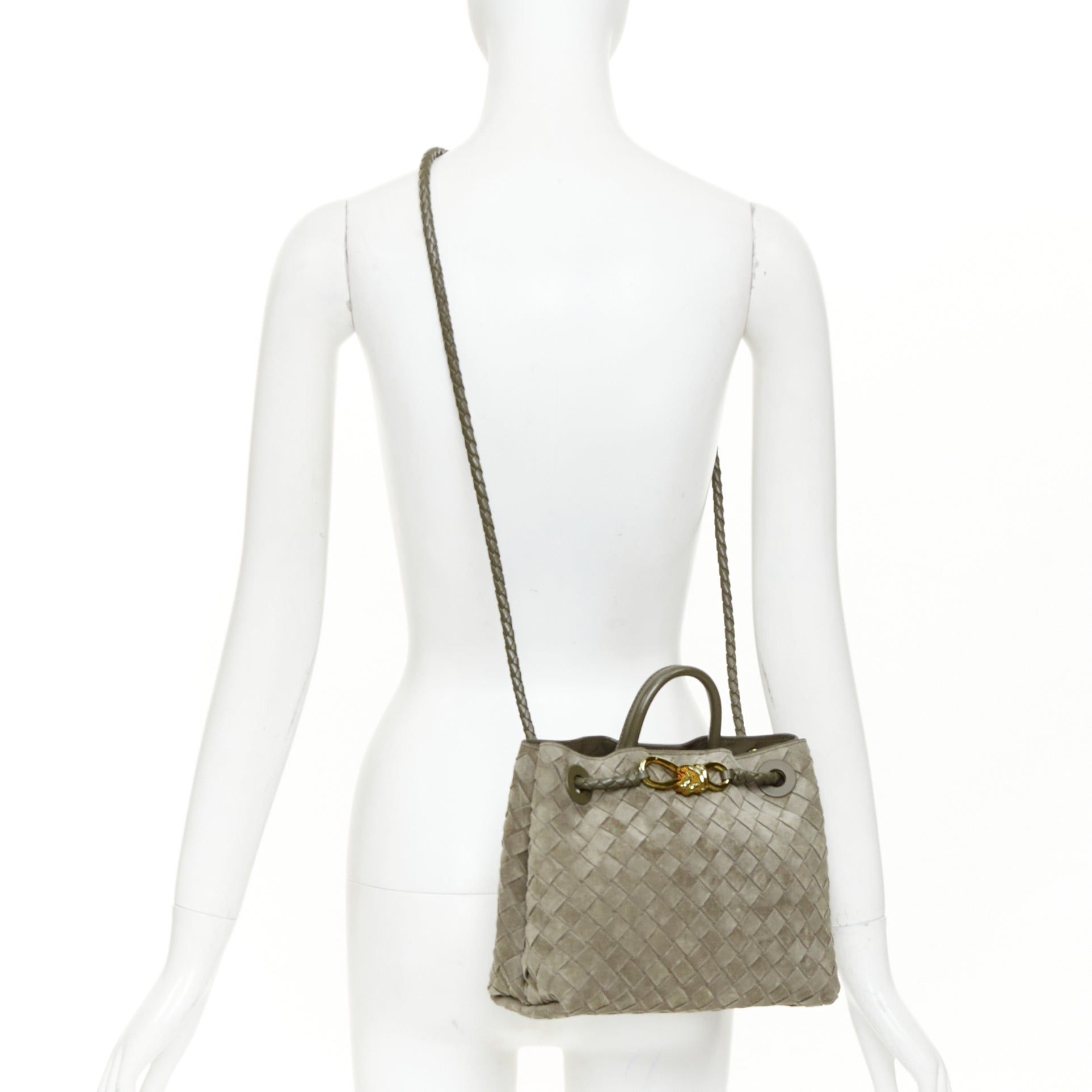 Bottega Veneta BOTTEGA VENETA Small Andiamo grey intrecciato suede gold knot tote bag Size ONE SIZE - 2 Thumbnail