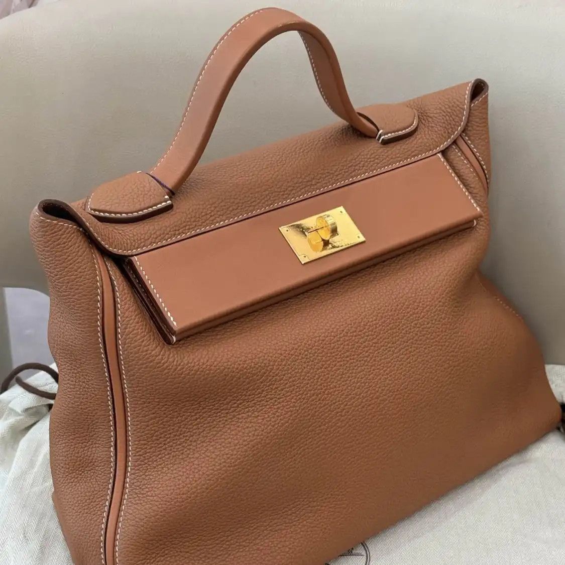 Hermes Hermes 24 35 mustard yellow Faubourg cowhide leather handbag gold hardware Y Size ONE SIZE - 5 Thumbnail