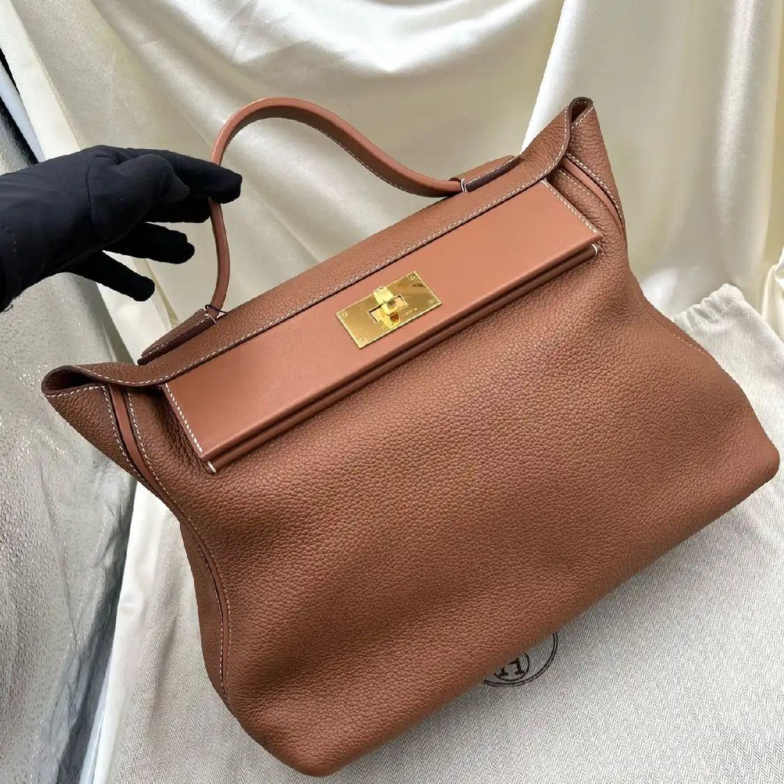 Hermes Hermes 24 35 brown cowhide leather handbag gold hardware Y Size ONE SIZE - 4 Thumbnail