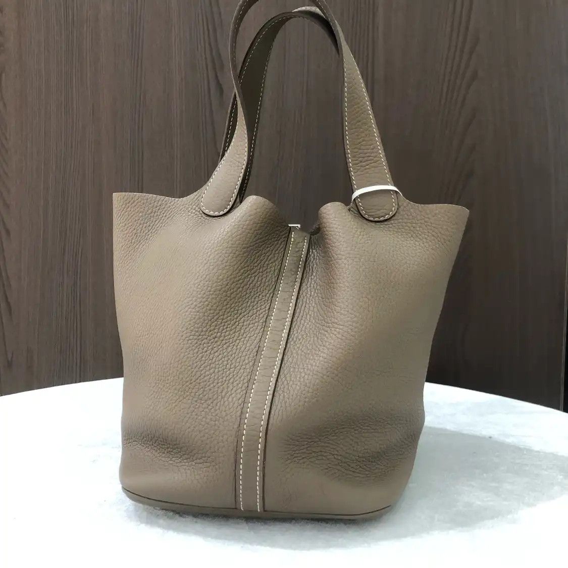 Hermes Hermes Picotin Lock 18 Etoupe Clemence cowhide leather picotin handbag gold hard Size ONE SIZE - 4 Thumbnail