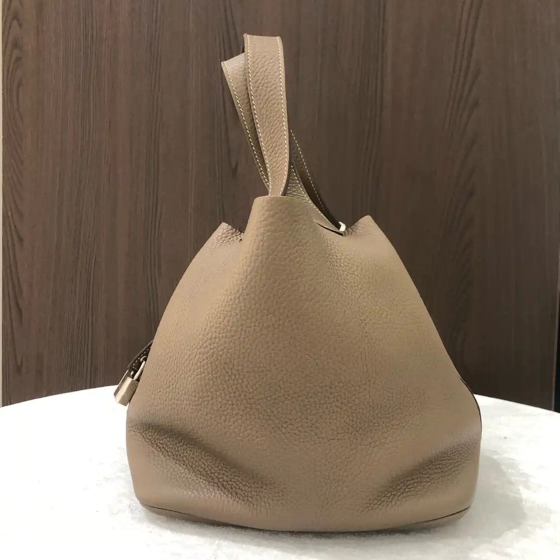 Hermes Hermes Picotin Lock 18 Etoupe Clemence cowhide leather picotin handbag gold hard Size ONE SIZE - 3 Thumbnail