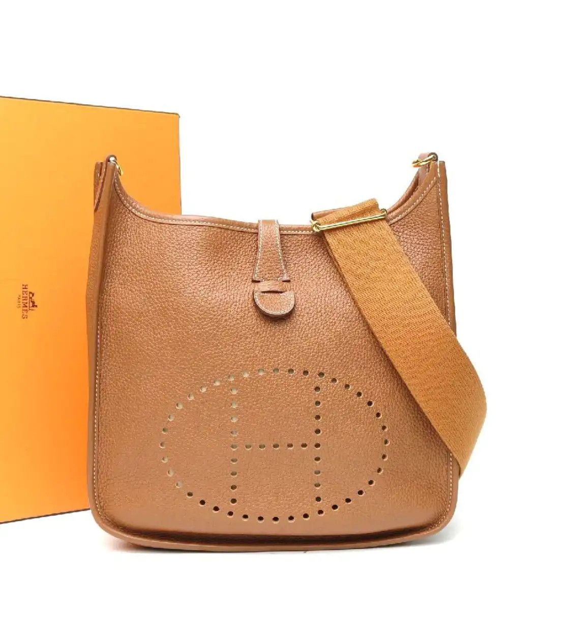 Hermes Hermes Evelyne Small Gold Brown Clemence cowhide leather shoulder bag gold hardw Size ONE SIZE - 8 Thumbnail