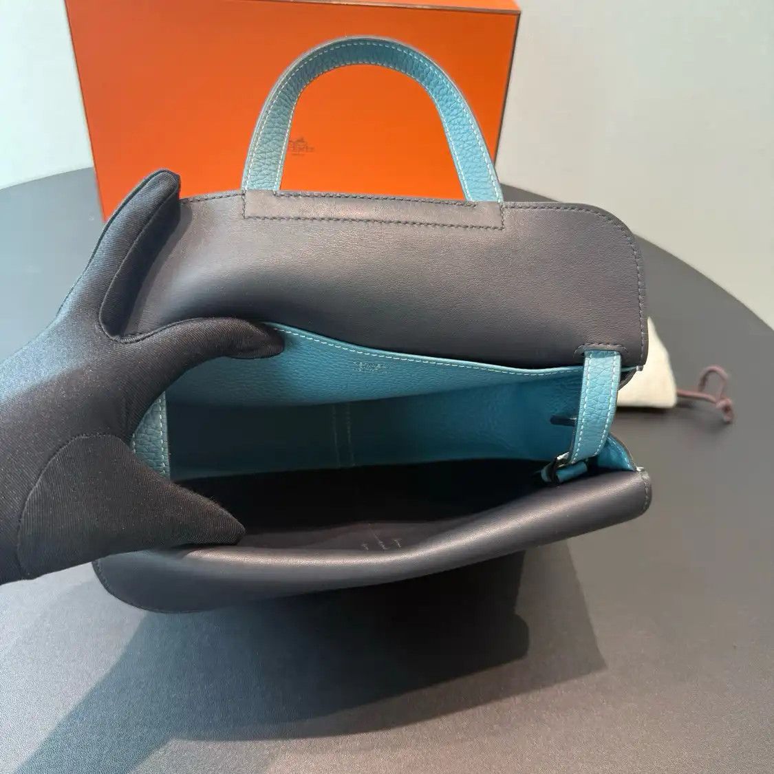 Hermes Hermes Halzan 25 denim blue cowhide leather shoulder bag silver hardware B Size ONE SIZE - 7 Thumbnail