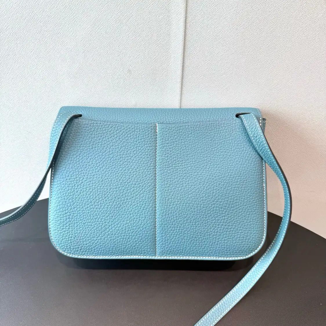 Hermes Hermes Halzan 25 denim blue cowhide leather shoulder bag silver hardware B Size ONE SIZE - 3 Thumbnail