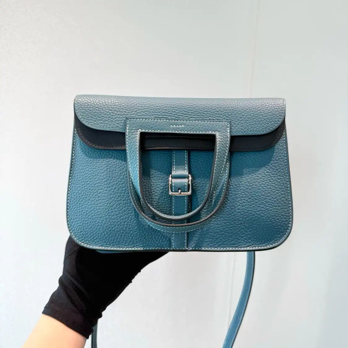 Hermes Hermes Halzan 25 denim blue cowhide leather shoulder bag silver hardware B Size ONE SIZE - 8 Thumbnail