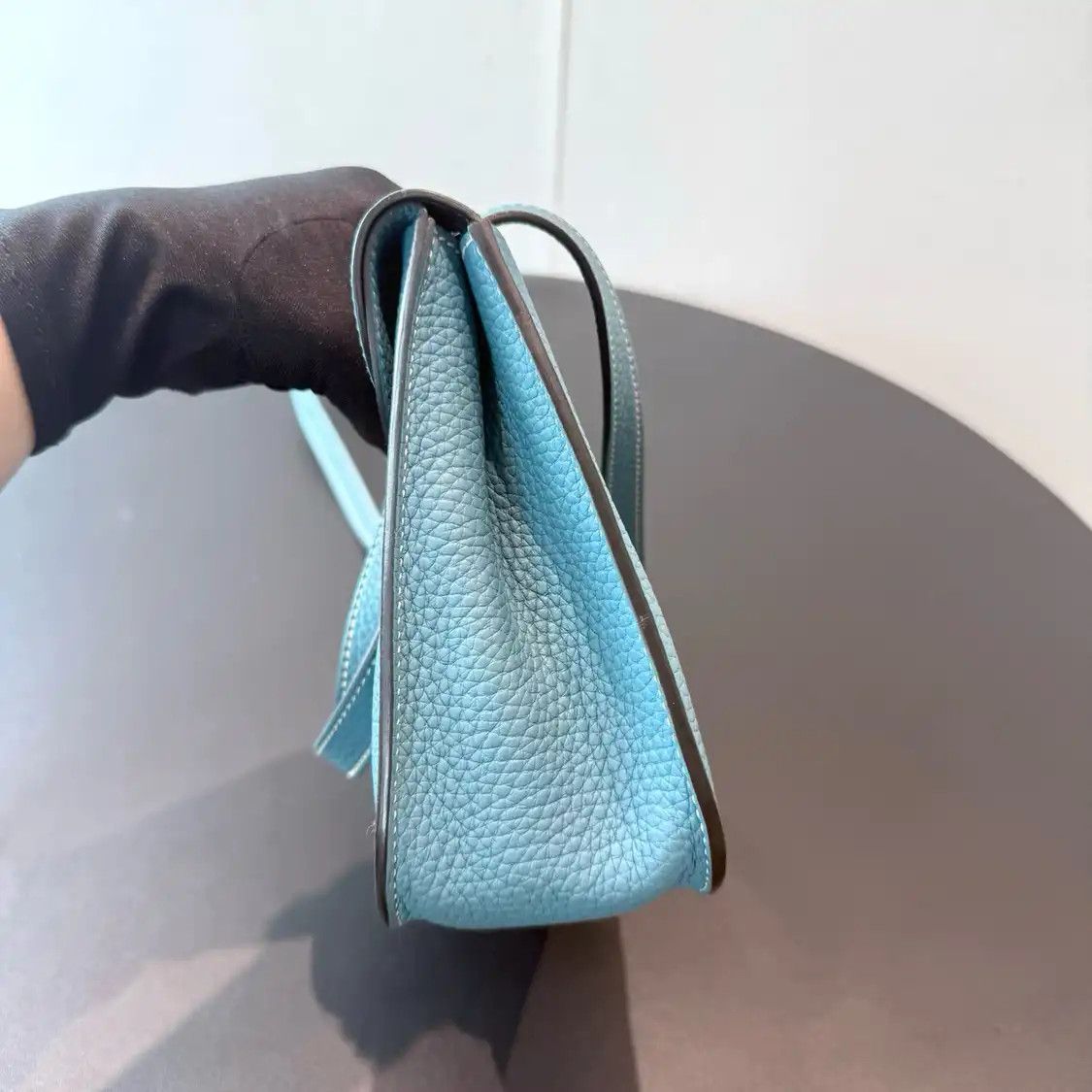 Hermes Hermes Halzan 25 denim blue cowhide leather shoulder bag silver hardware B Size ONE SIZE - 5 Thumbnail