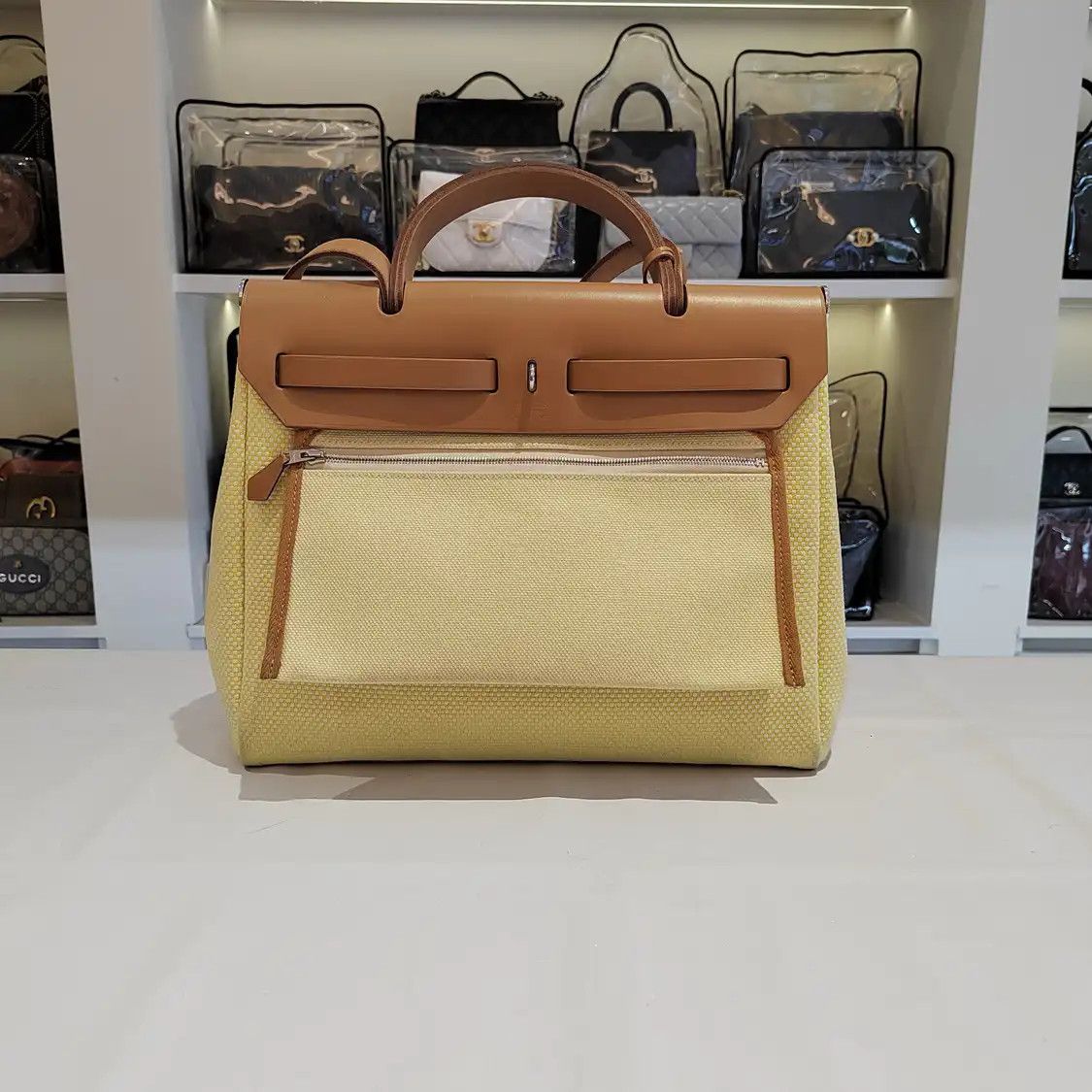 Hermes Hermes Herbag 31 yellow canvas Garden Party crossbody bag silver hardware D Size ONE SIZE - 2 Thumbnail