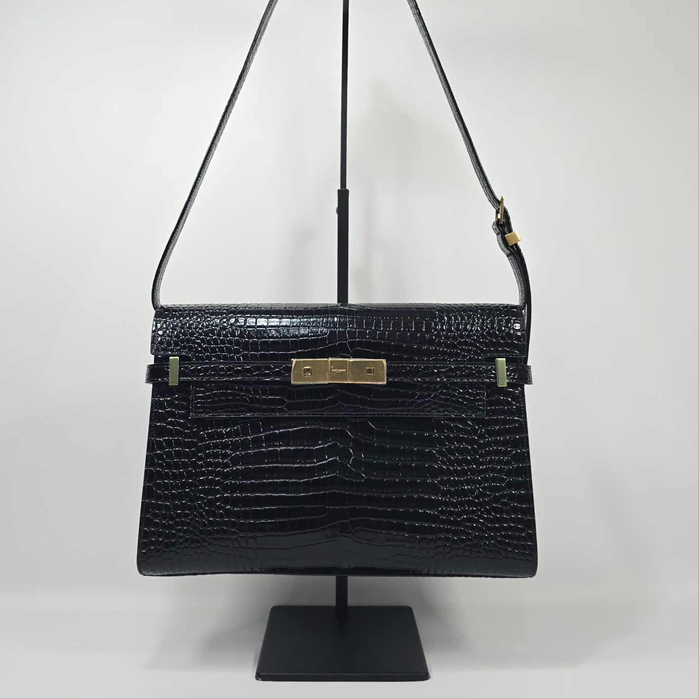 Yves Saint Laurent Manhattan Crocodile Embossed Shiny Leather Shoulder Bag Size ONE SIZE - 3 Thumbnail