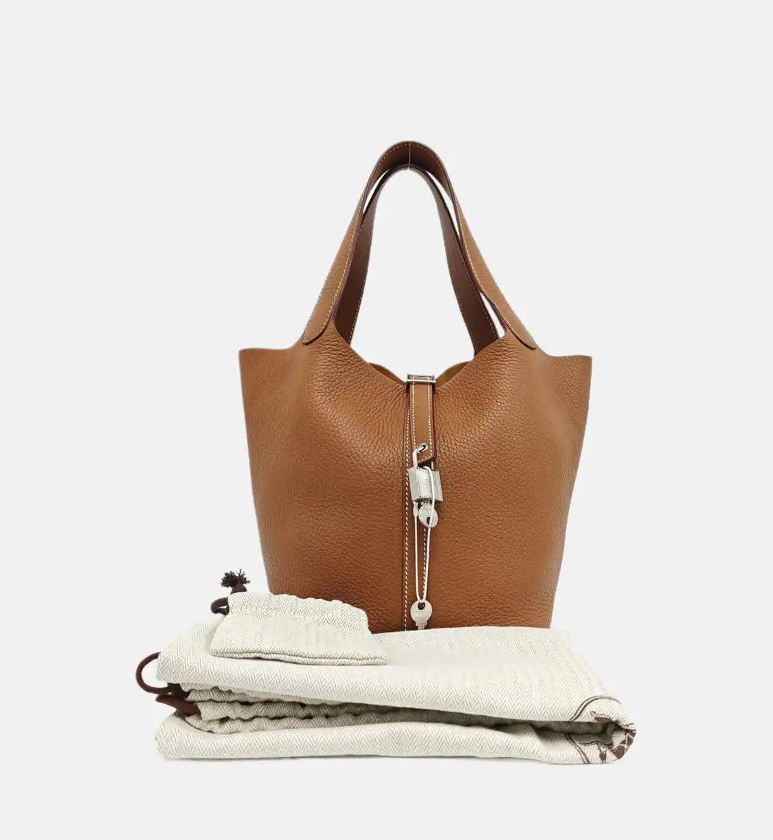Hermes Hermes Picotin Lock 22 Gold Brown Clemence cowhide leather picotin handbag silve Size ONE SIZE - 8 Thumbnail