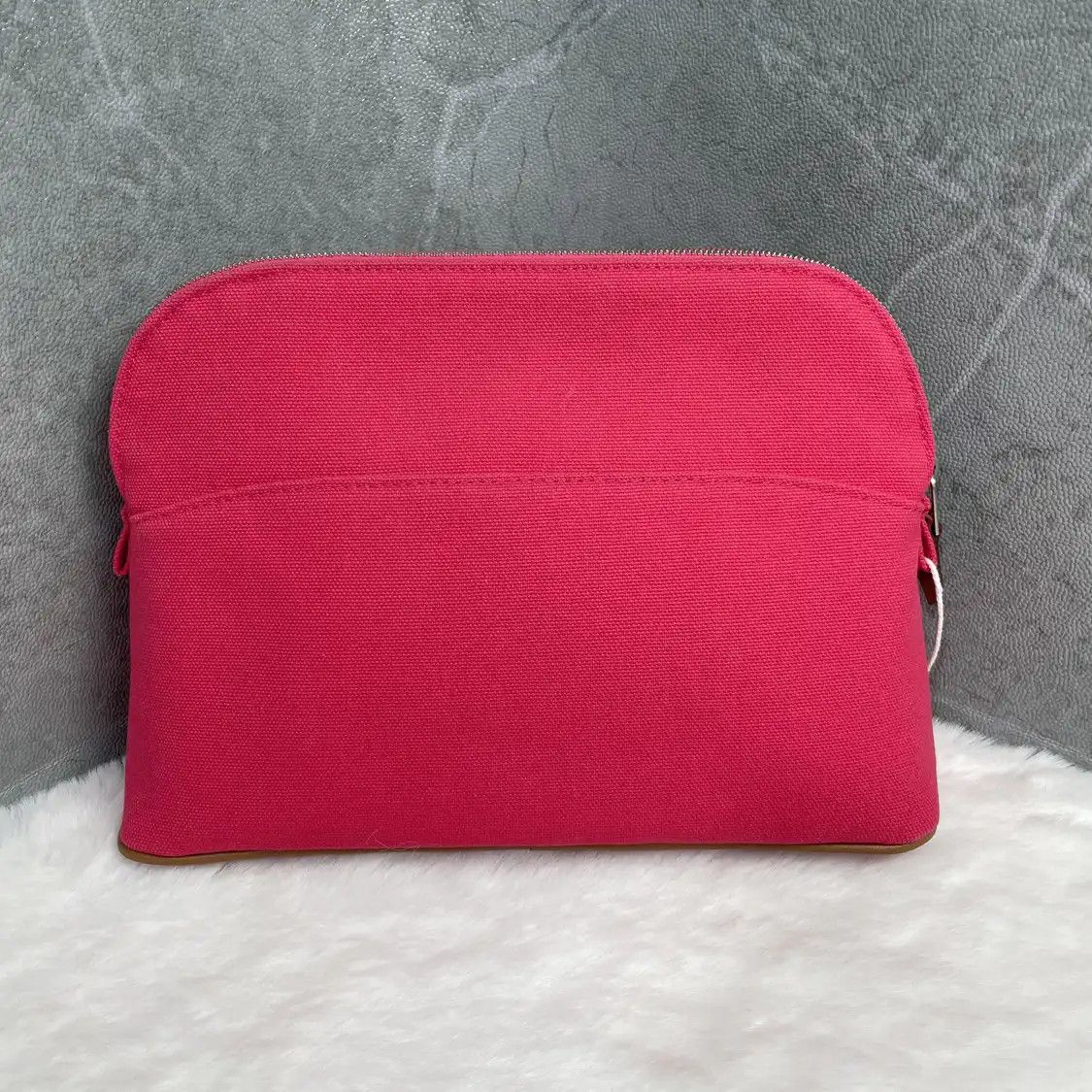 Hermes Hermes Bolide Medium red canvas embroidery clutch silver hardware B Size ONE SIZE - 2 Thumbnail
