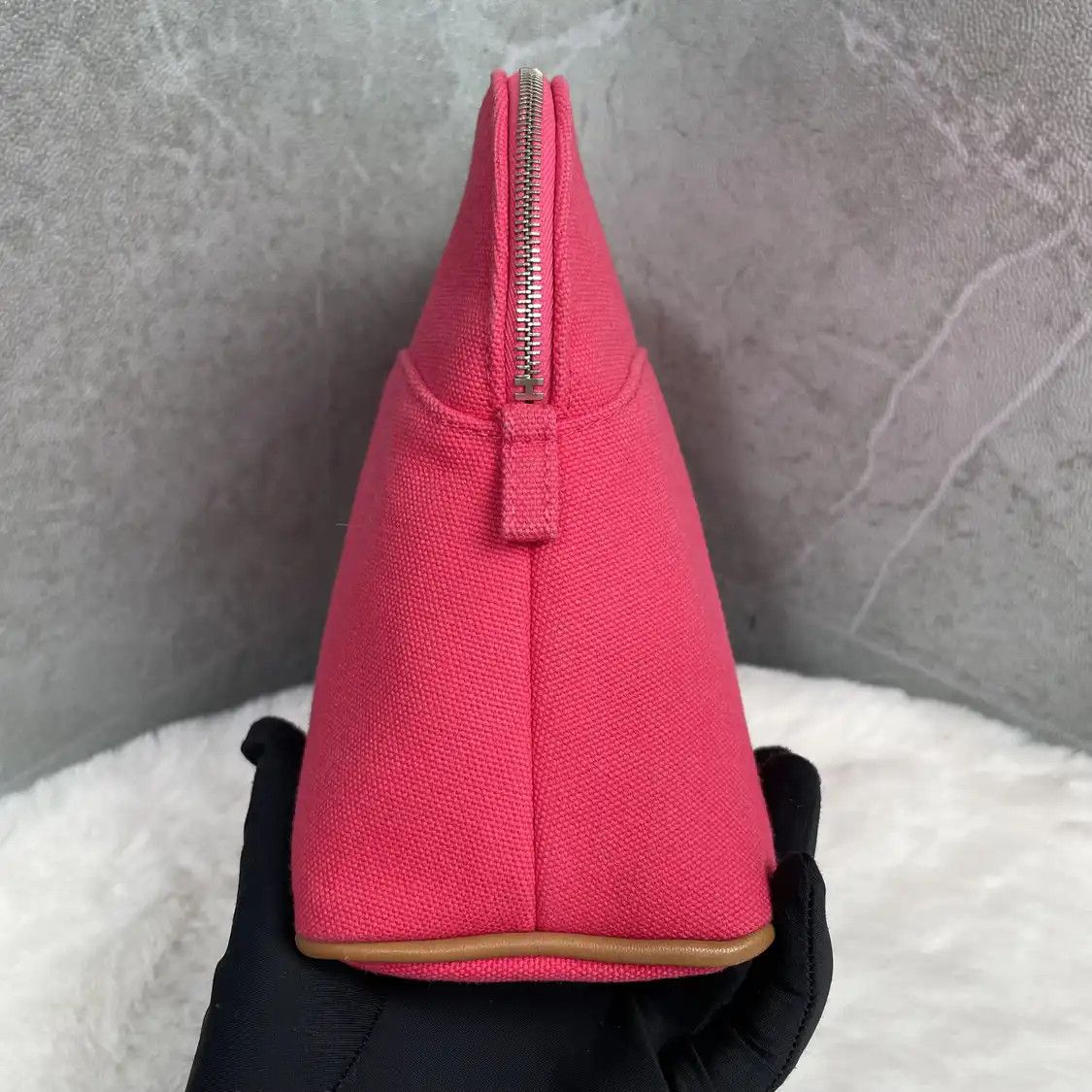 Hermes Hermes Bolide Medium red canvas embroidery clutch silver hardware B Size ONE SIZE - 6 Thumbnail