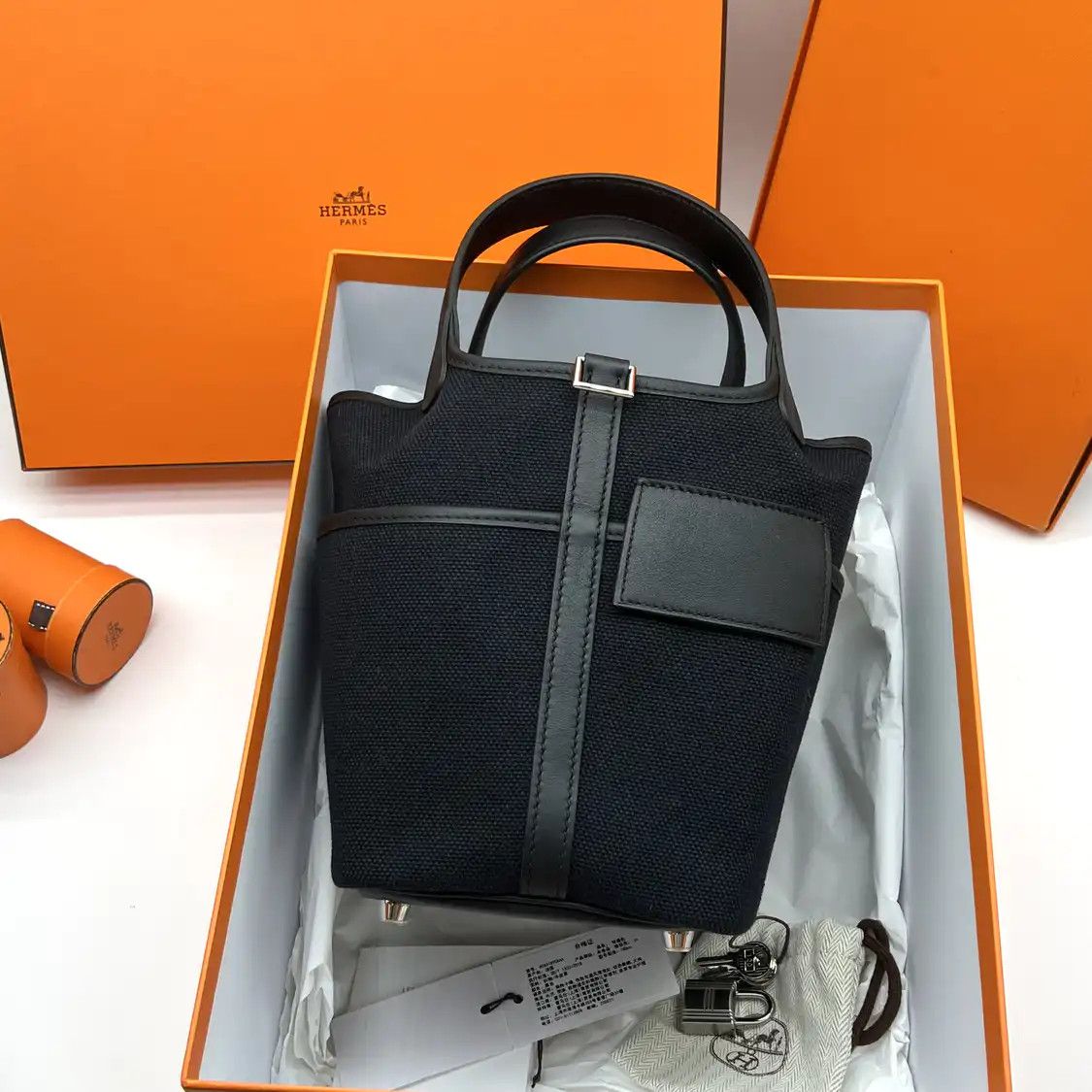 Hermes Hermes Picotin Cargo 18 Midnight Blue canvas picotin handbag silver hardware B Size ONE SIZE - 7 Thumbnail