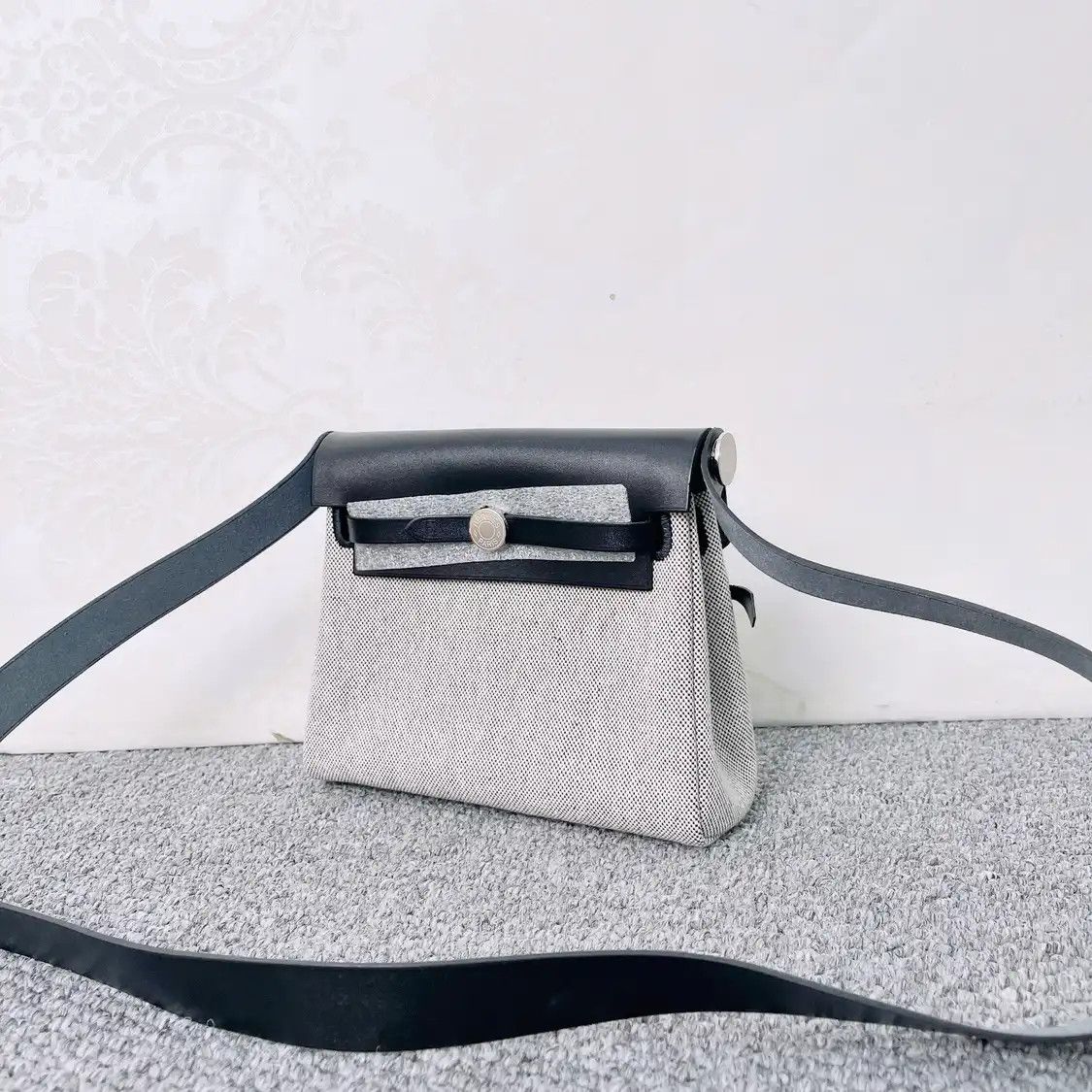 Hermes Hermes Herbag Zip mini light grey canvas shoulder bag gold hardware G Size ONE SIZE - 3 Thumbnail