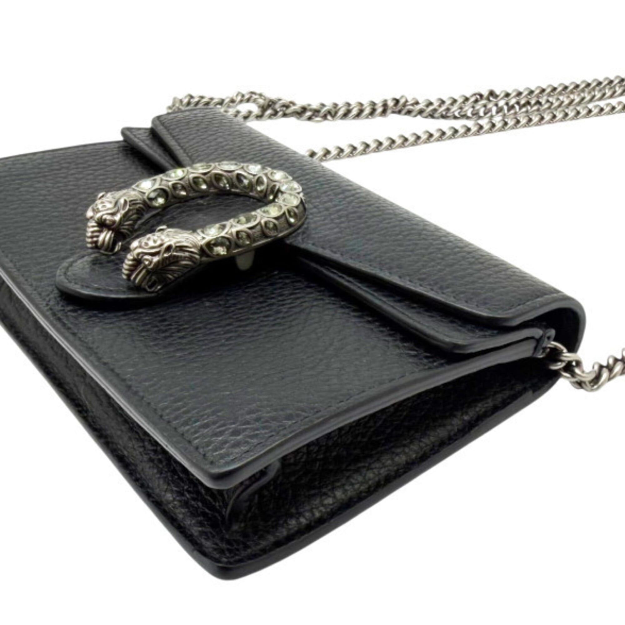 Gucci GUCCI Dionysus Chain Shoulder Mini Leather Black 476432 Rhinestone Women's Men's Size ONE SIZE - 4 Thumbnail
