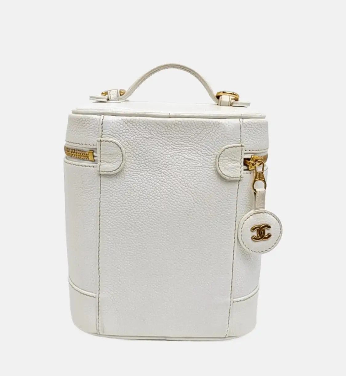 Chanel CHANEL white pebbled cowhide leather vanity case vanity case handbag gold hardwa Size ONE SIZE - 5 Thumbnail