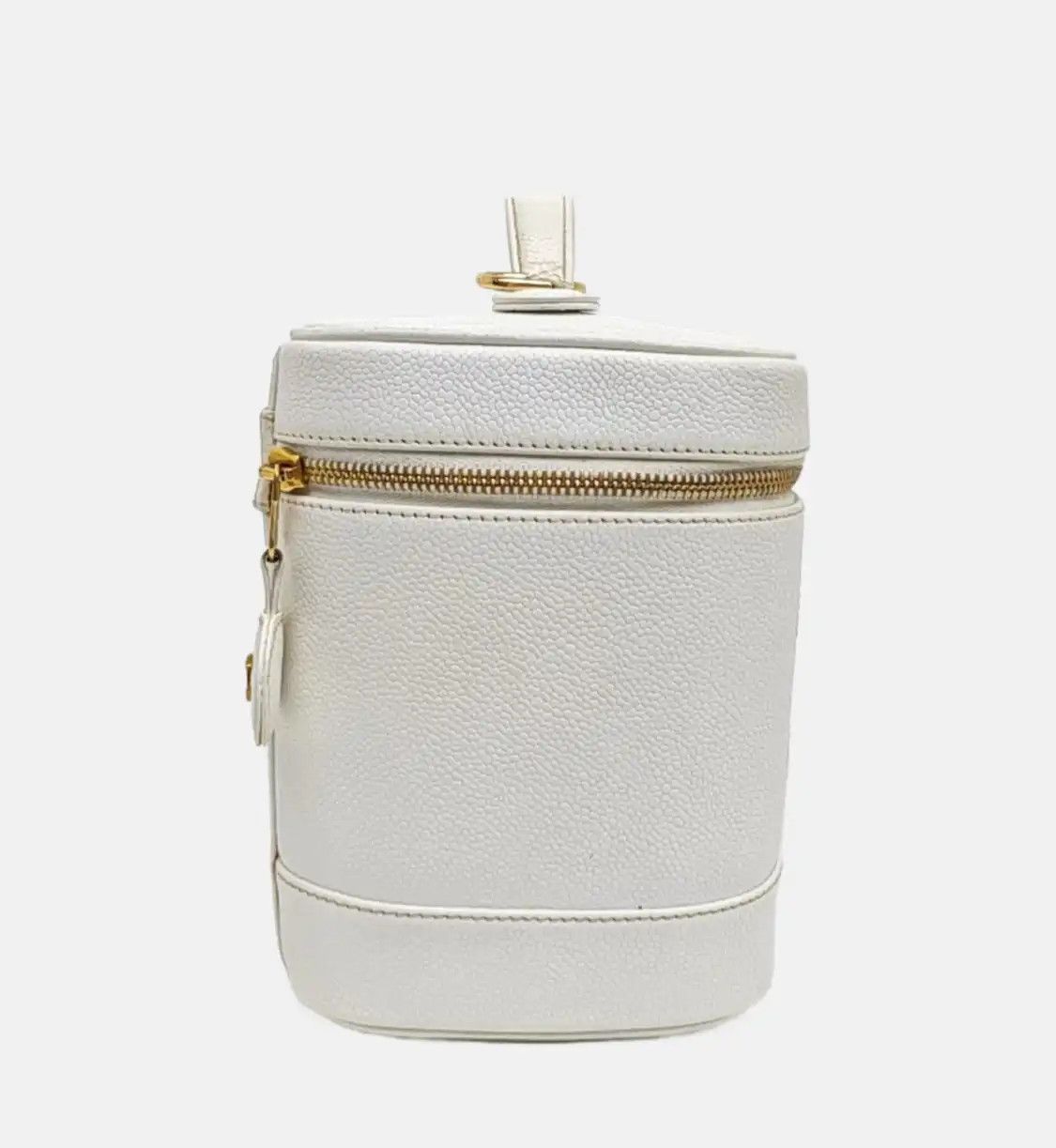 Chanel CHANEL white pebbled cowhide leather vanity case vanity case handbag gold hardwa Size ONE SIZE - 4 Thumbnail