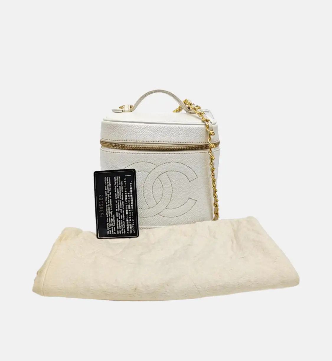 Chanel CHANEL white pebbled cowhide leather vanity case vanity case handbag gold hardwa Size ONE SIZE - 8 Thumbnail