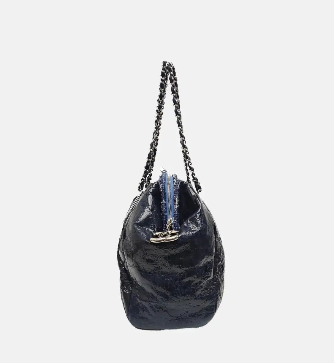 Chanel CHANEL tote bag navy blue cowhide leather quilted shoulder bag handbag silver ha Size ONE SIZE - 4 Thumbnail
