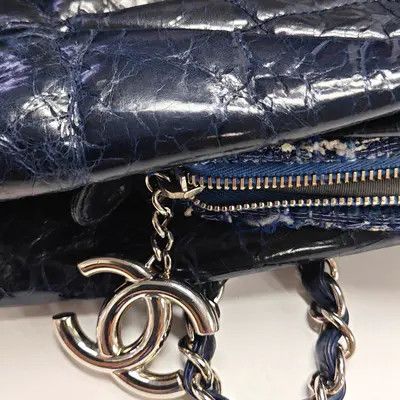 Chanel CHANEL tote bag navy blue cowhide leather quilted shoulder bag handbag silver ha Size ONE SIZE - 18 Thumbnail