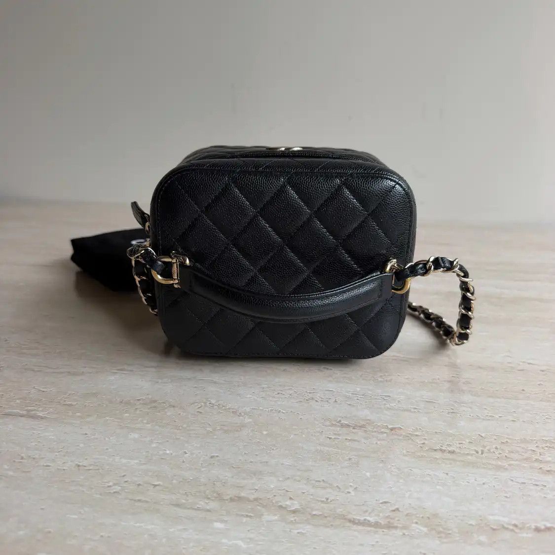 Chanel CHANEL box bag black cowhide leather quilted vanity case shoulder bag silver har Size ONE SIZE - 5 Thumbnail