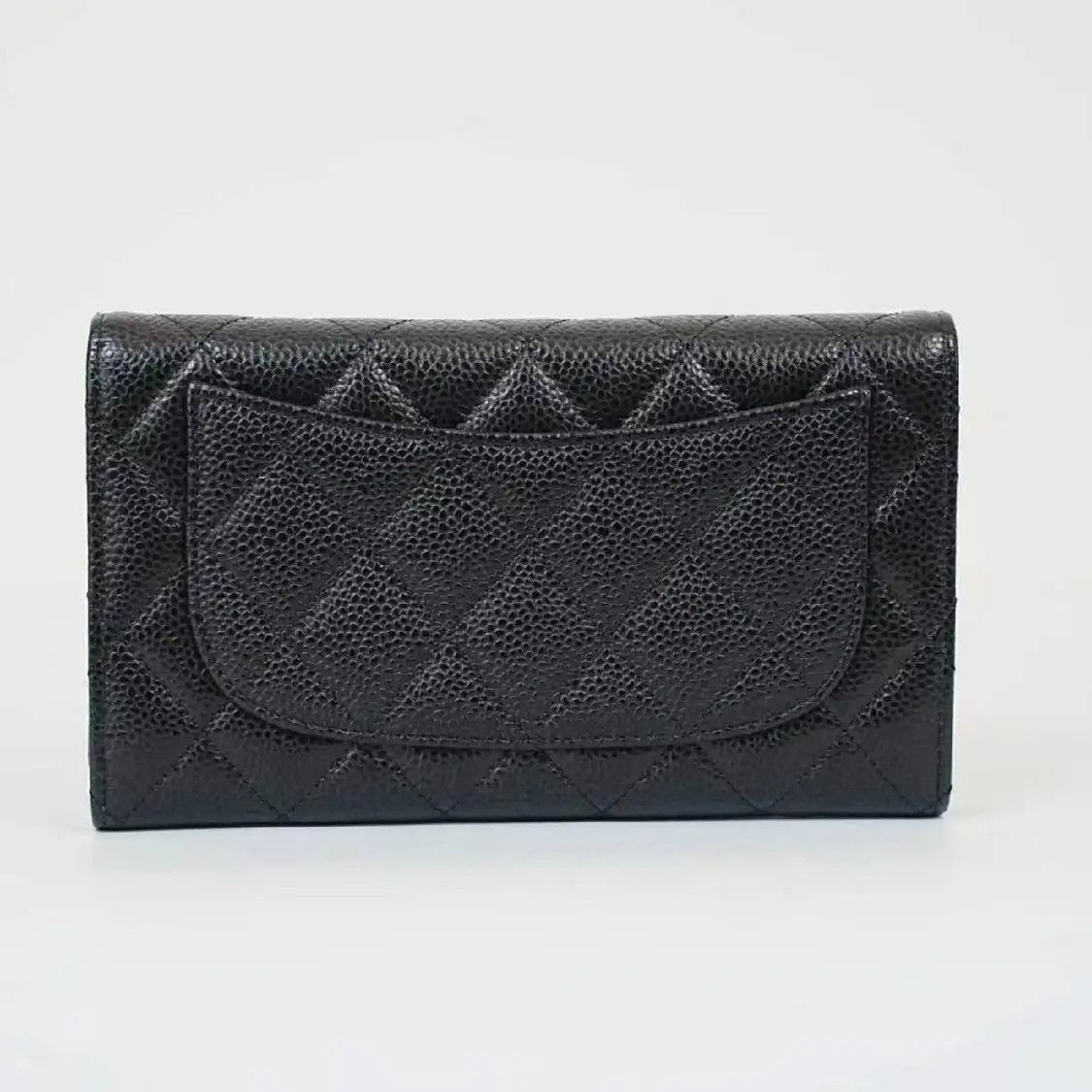 Chanel CHANEL CLASSIC FLAP black pebbled cowhide leather quilted wallet silver hardware Size ONE SIZE - 4 Thumbnail