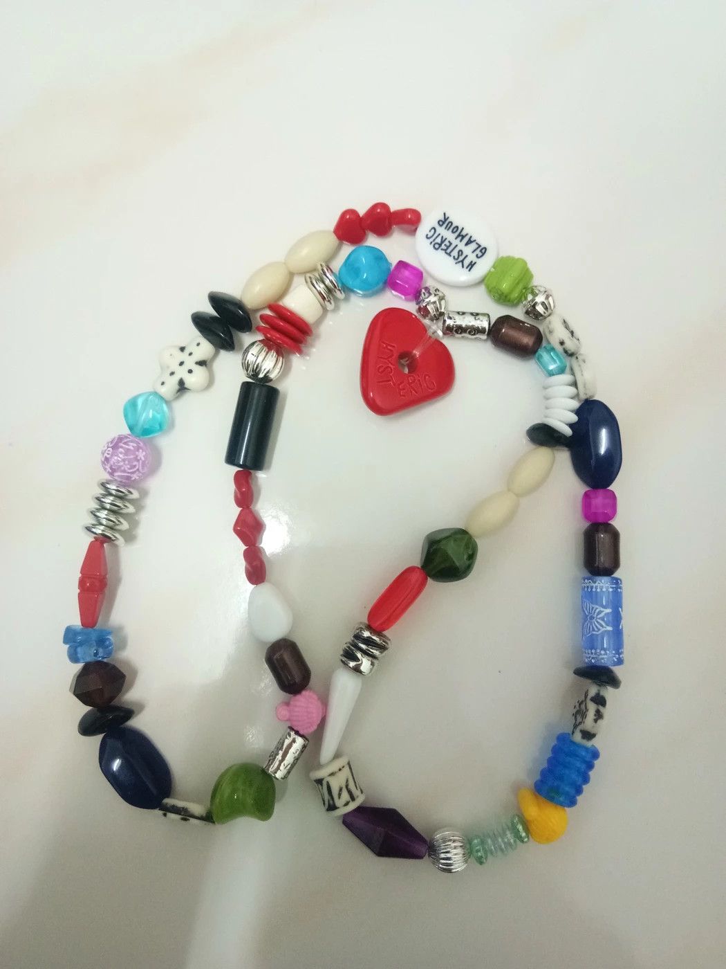 image of Hysteric Glamour Beaded Heart Necklace in Mix, Men's