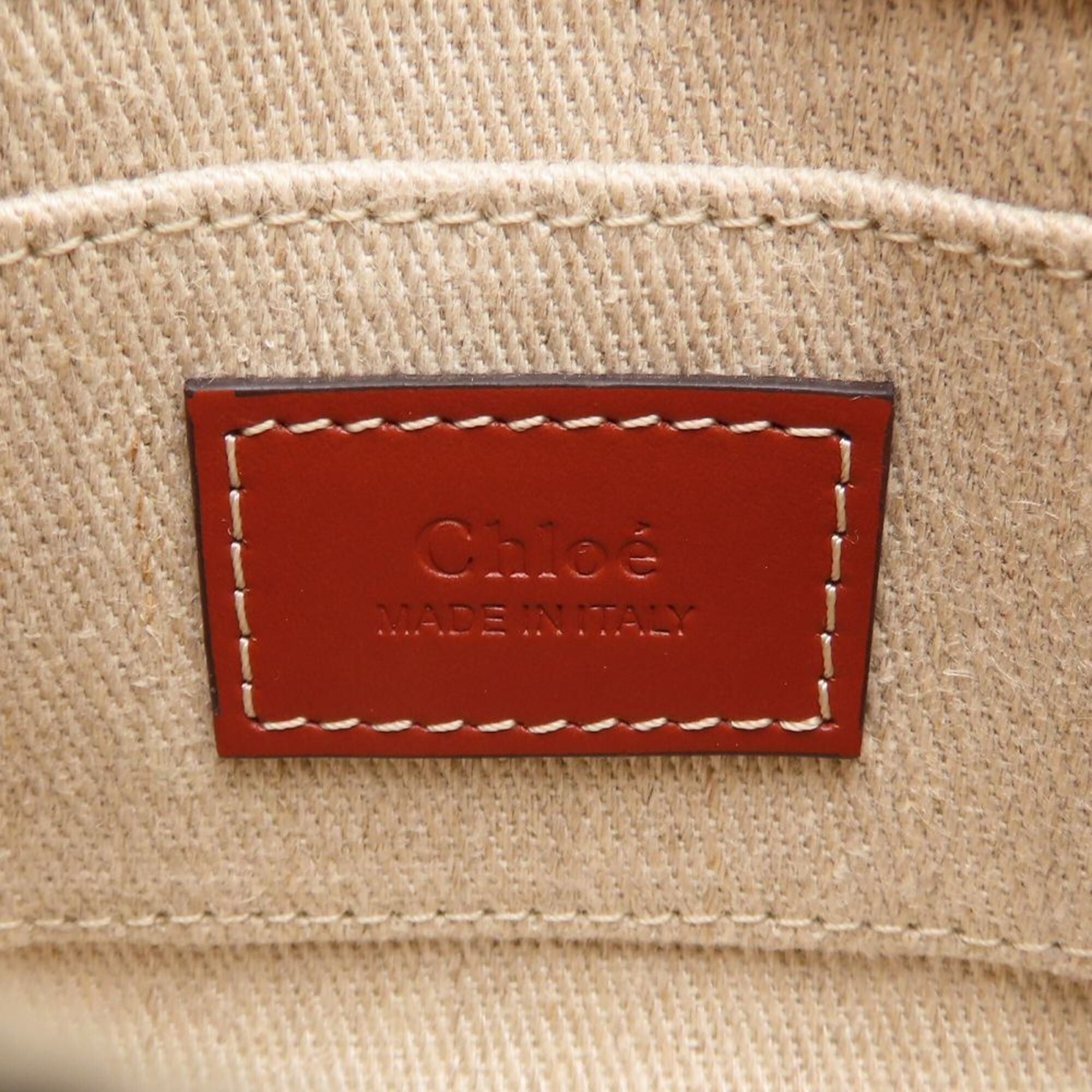 Chloe Chloe Woody Nano Tote CHC22AP235I26 Shoulder Bag Linen x Calfskin White Brown Women's 353476 Size ONE SIZE - 7 Thumbnail