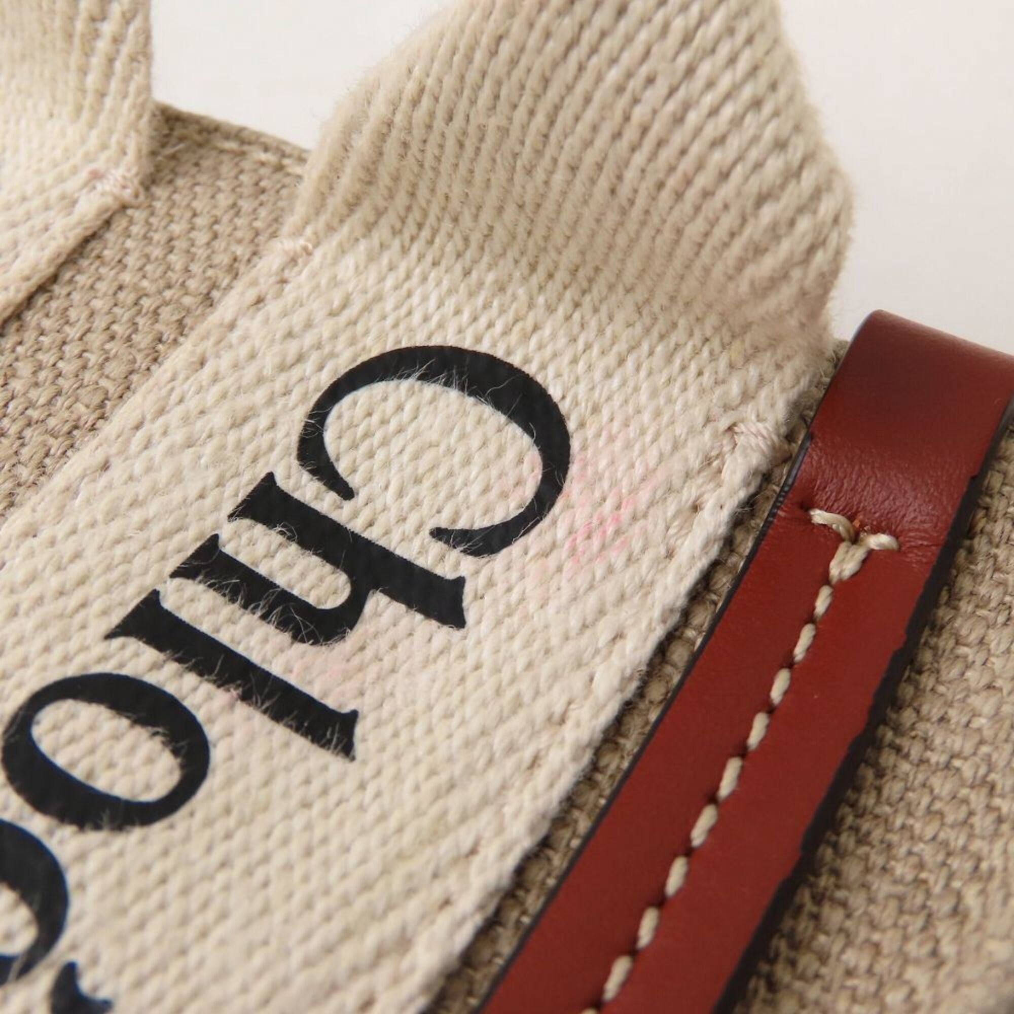 Chloe Chloe Woody Nano Tote CHC22AP235I26 Shoulder Bag Linen x Calfskin White Brown Women's 353476 Size ONE SIZE - 11 Thumbnail