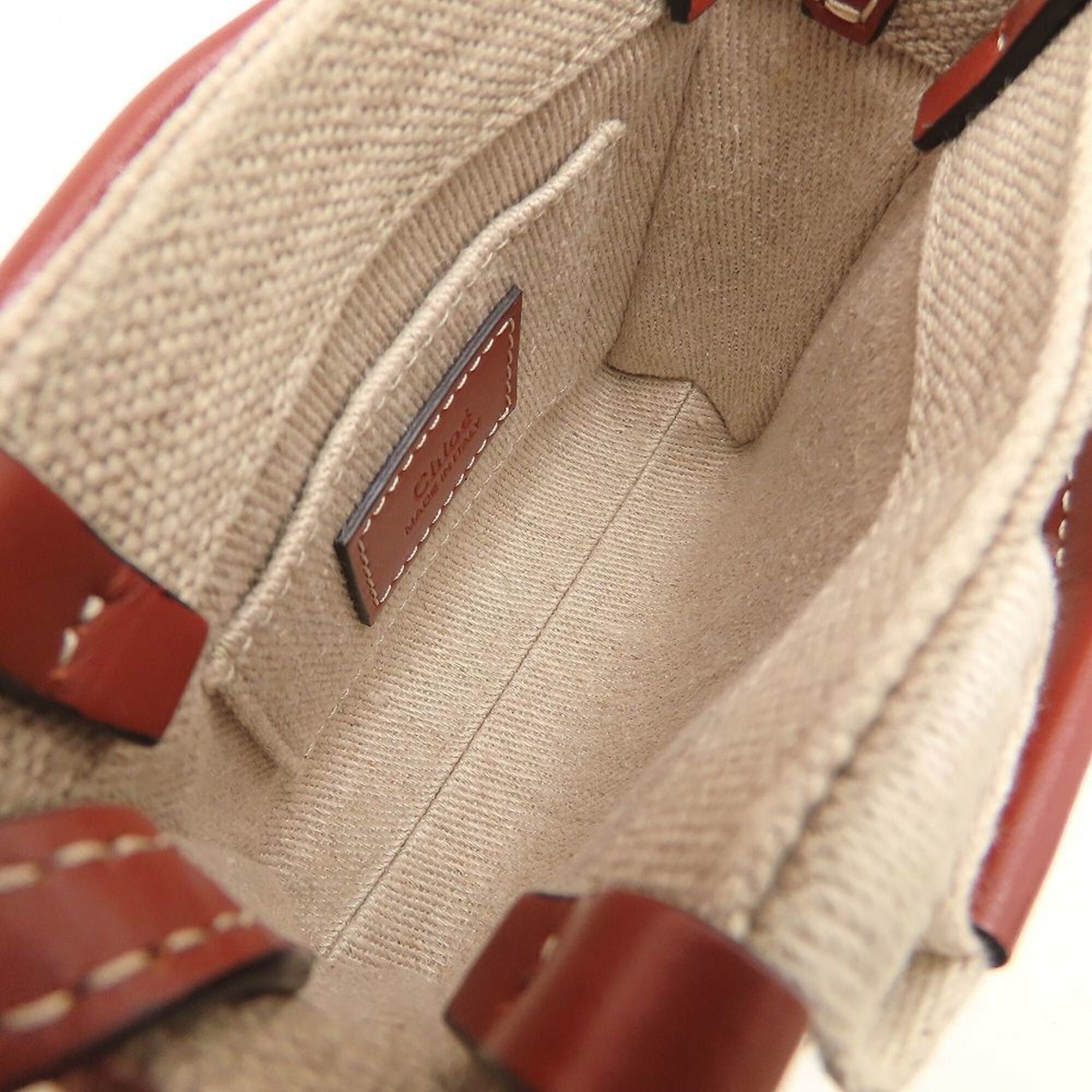 Chloe Chloe Woody Nano Tote CHC22AP235I26 Shoulder Bag Linen x Calfskin White Brown Women's 353476 Size ONE SIZE - 6 Thumbnail