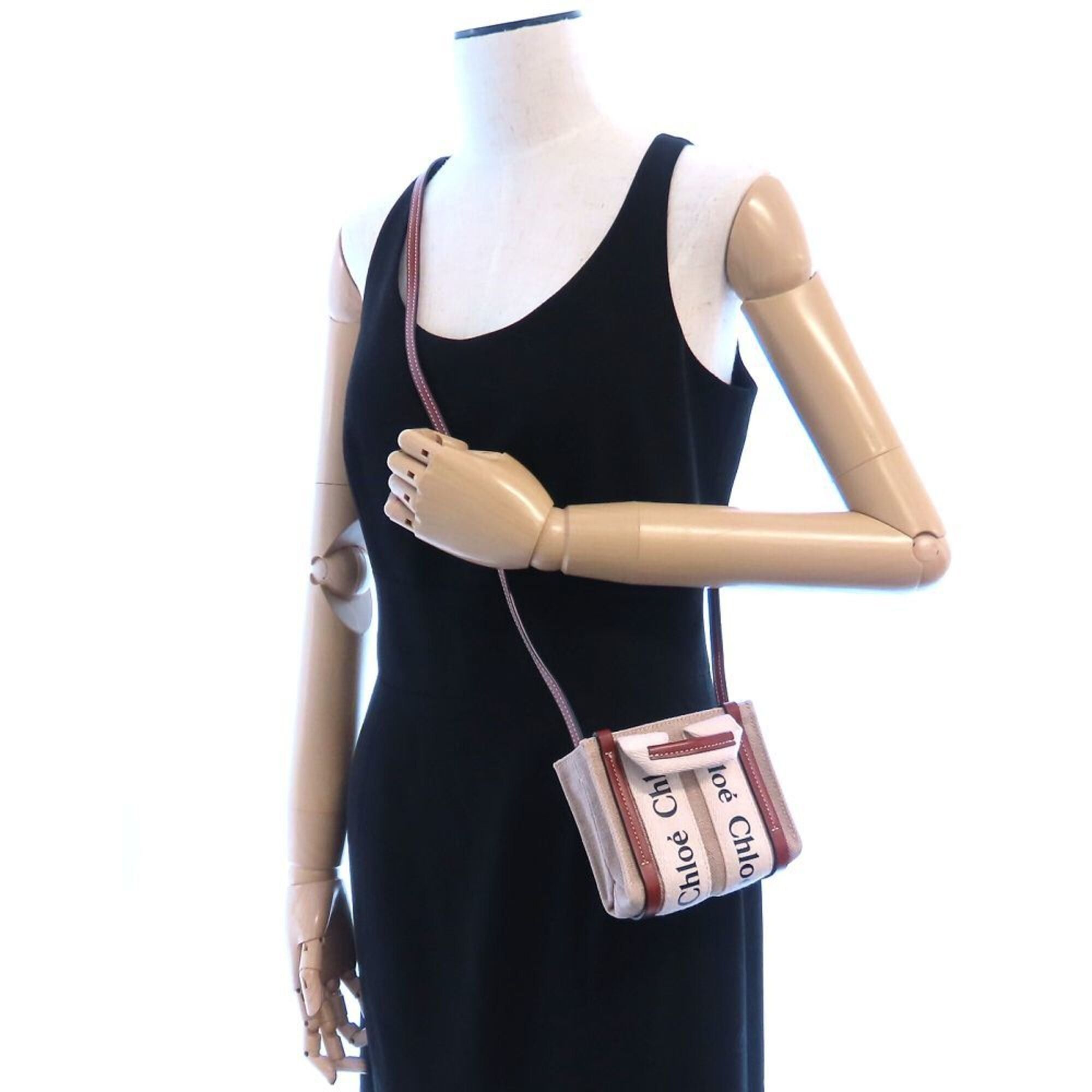 Chloe Chloe Woody Nano Tote CHC22AP235I26 Shoulder Bag Linen x Calfskin White Brown Women's 353476 Size ONE SIZE - 19 Thumbnail