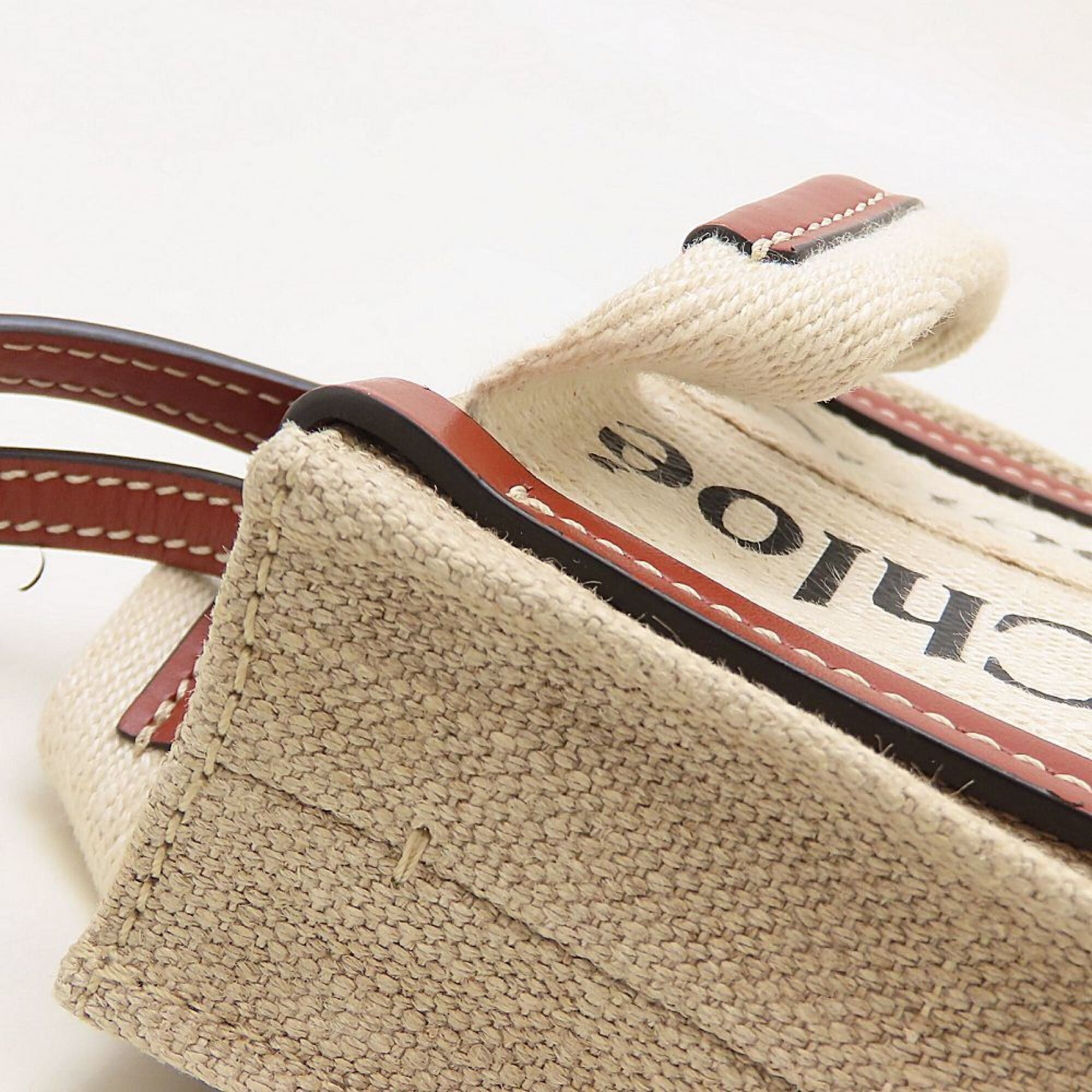 Chloe Chloe Woody Nano Tote CHC22AP235I26 Shoulder Bag Linen x Calfskin White Brown Women's 353476 Size ONE SIZE - 10 Thumbnail