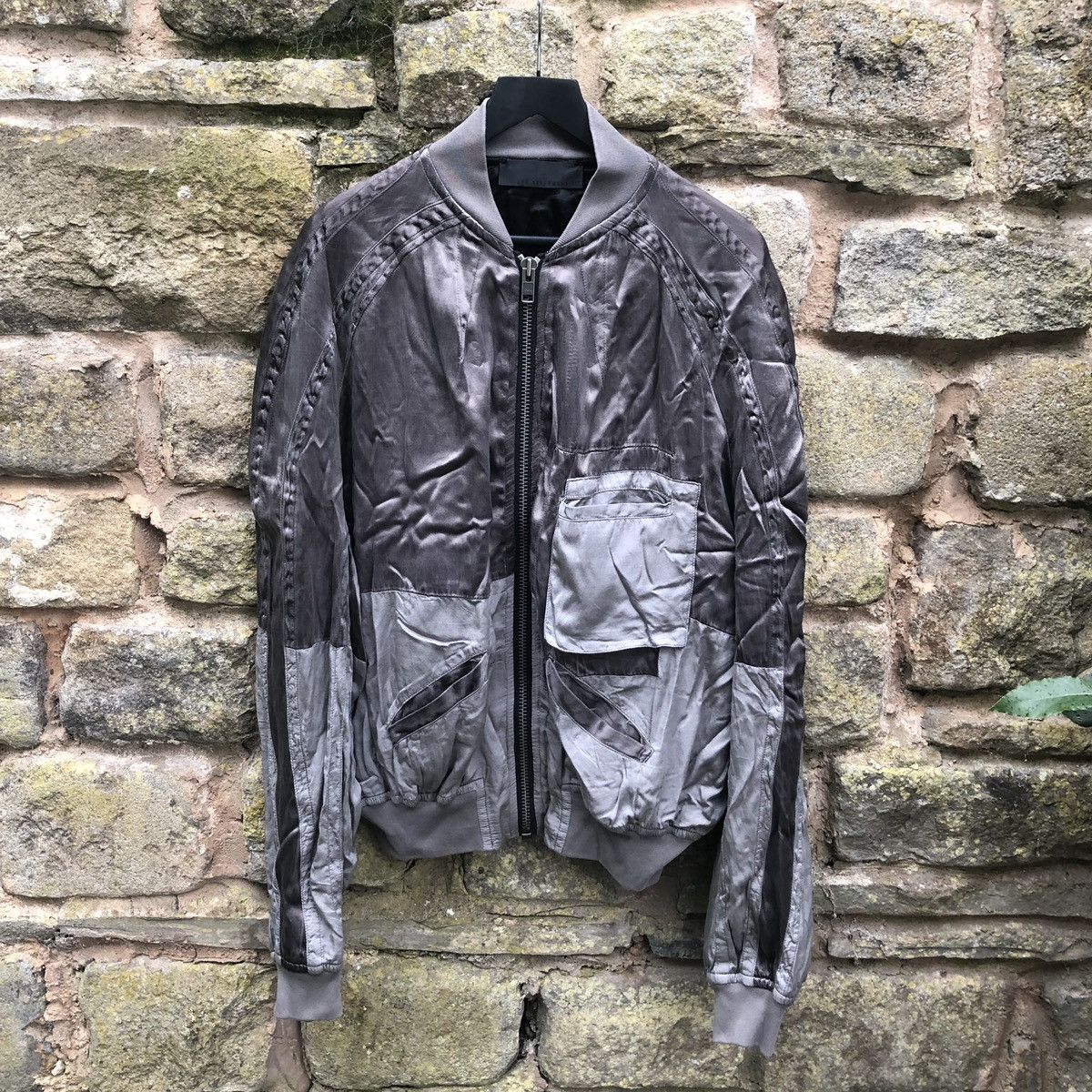 Haider Ackermann Haider Ackermann Grey Silk Patchwork Bomber