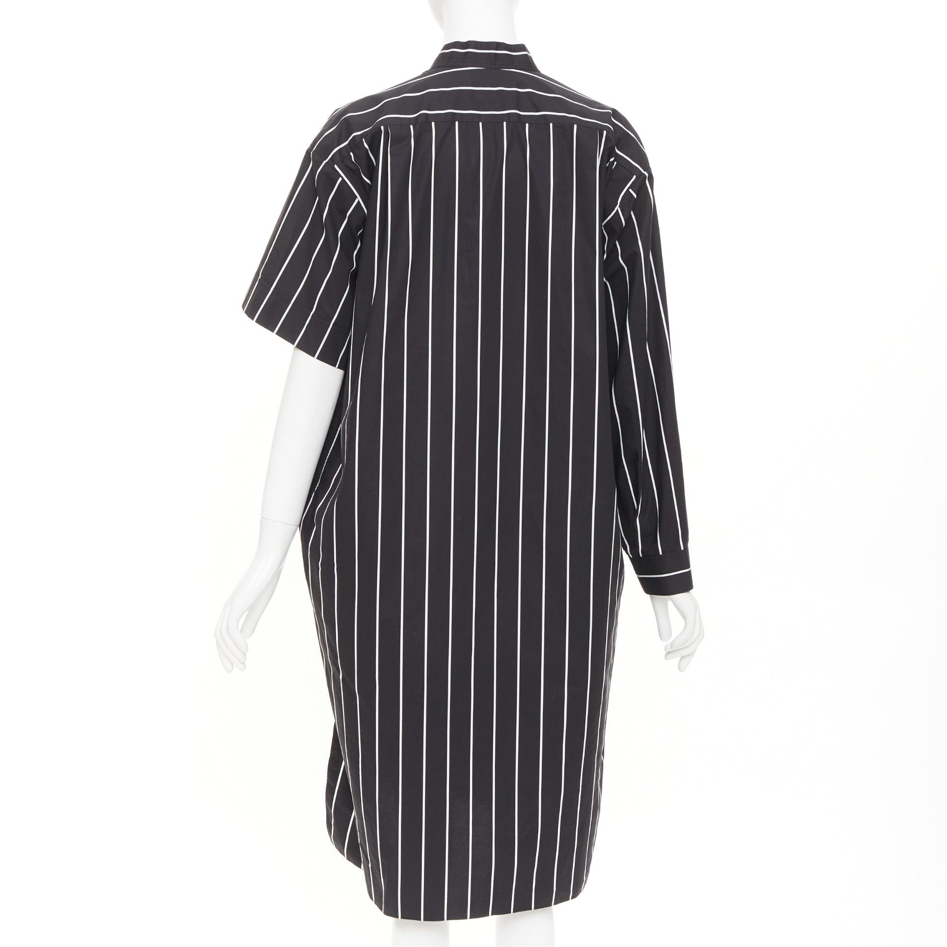Balenciaga BALENCIAGA 2016 Demna black pinstripe cotton asymmetric band collar shirt dress FR36 S Size S / US 4 / IT 40 - 5 Thumbnail