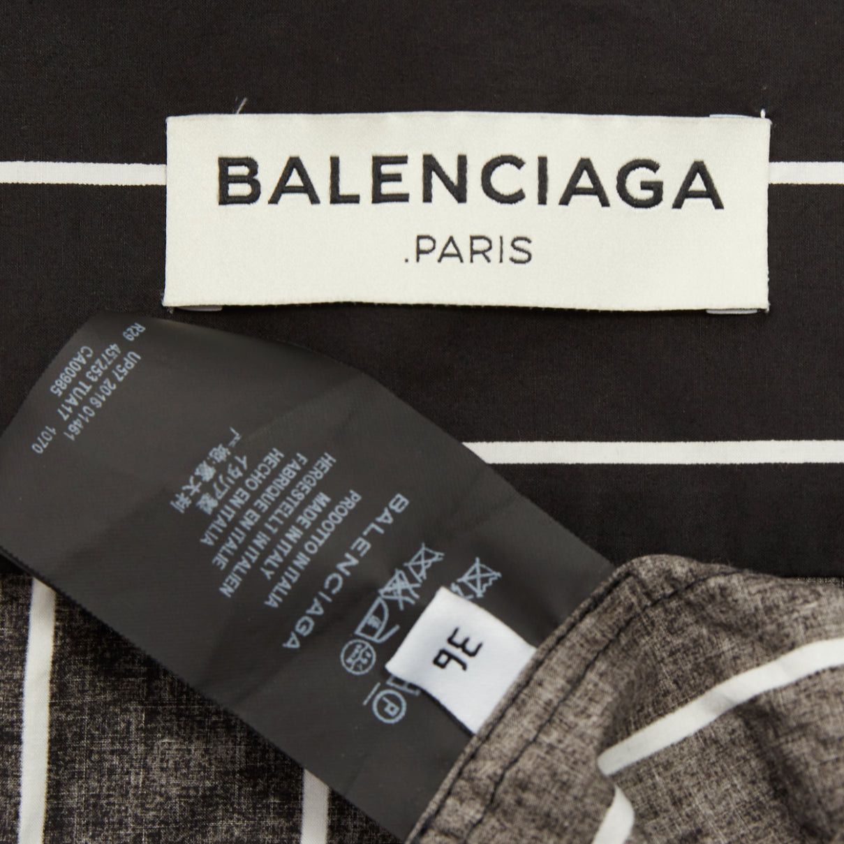 Balenciaga BALENCIAGA 2016 Demna black pinstripe cotton asymmetric band collar shirt dress FR36 S Size S / US 4 / IT 40 - 8 Thumbnail