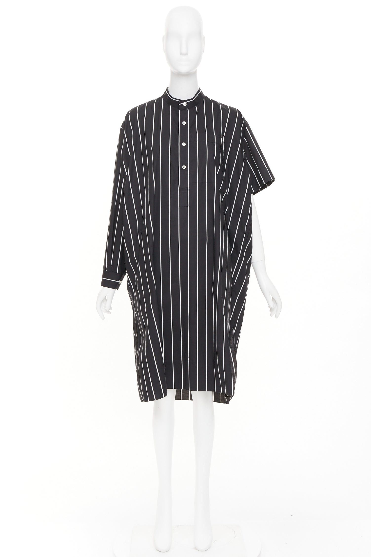Balenciaga BALENCIAGA 2016 Demna black pinstripe cotton asymmetric band collar shirt dress FR36 S Size S / US 4 / IT 40 - 9 Thumbnail