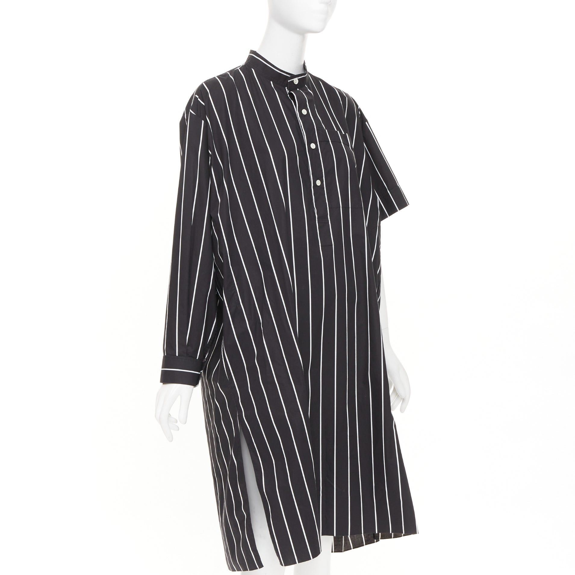 Balenciaga BALENCIAGA 2016 Demna black pinstripe cotton asymmetric band collar shirt dress FR36 S Size S / US 4 / IT 40 - 3 Thumbnail