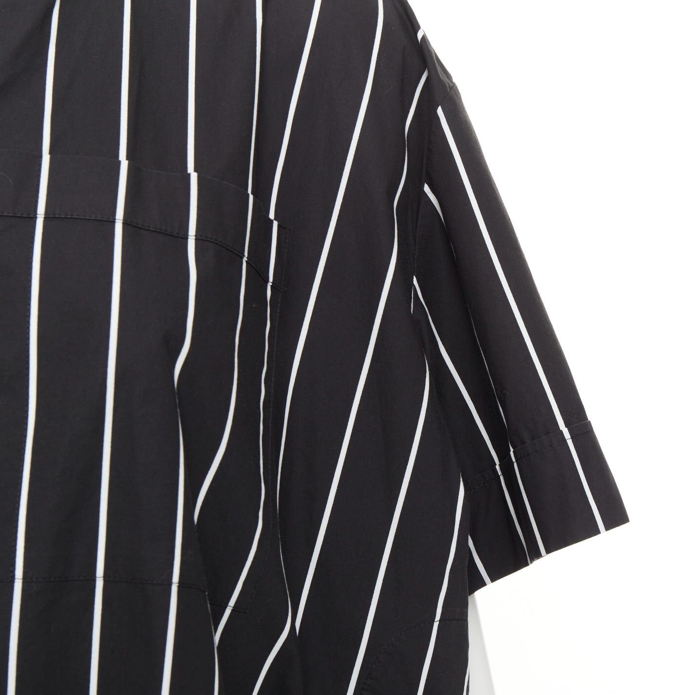 Balenciaga BALENCIAGA 2016 Demna black pinstripe cotton asymmetric band collar shirt dress FR36 S Size S / US 4 / IT 40 - 2 Thumbnail