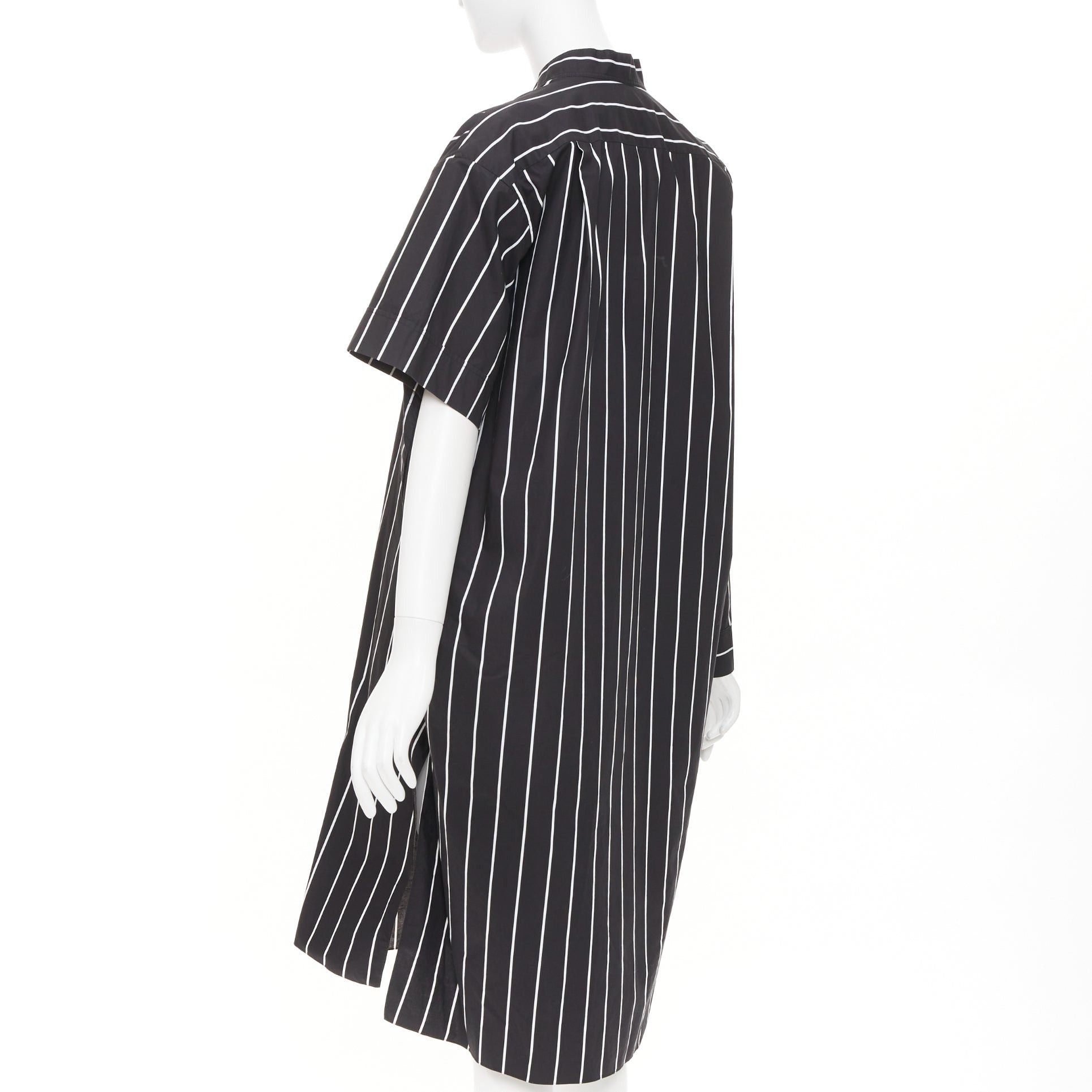 Balenciaga BALENCIAGA 2016 Demna black pinstripe cotton asymmetric band collar shirt dress FR36 S Size S / US 4 / IT 40 - 6 Thumbnail
